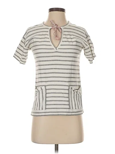 Pre-owned Lisa Todd Short Sleeve Top Gray Stripes Pattern Keyhole Neckline Tops