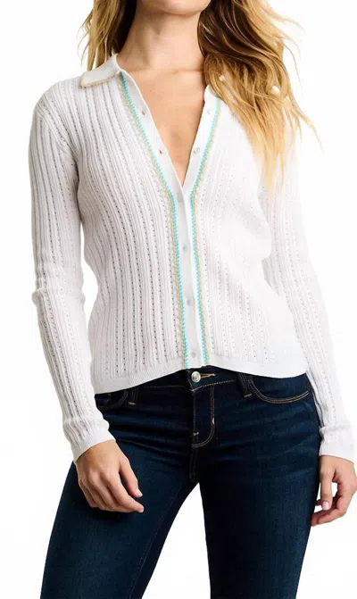 Lisa Todd Stitch Please Button Up Sweater Top In White