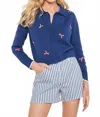 Lisa Todd Summer Snap Lobster Cardigan In Blue Galaxy In Multi