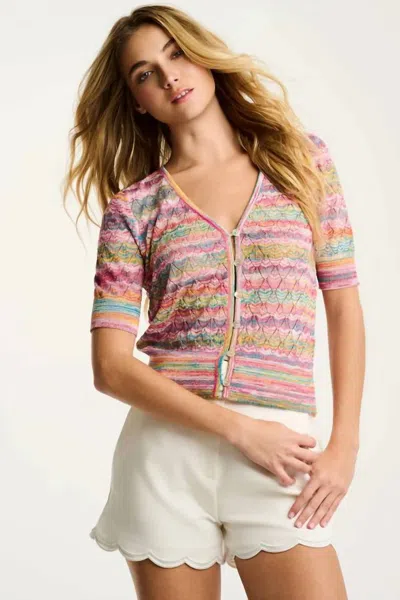 Lisa Todd Sun-sational Button Up Short-sleeve Cardigan In Bright Pop In Multi