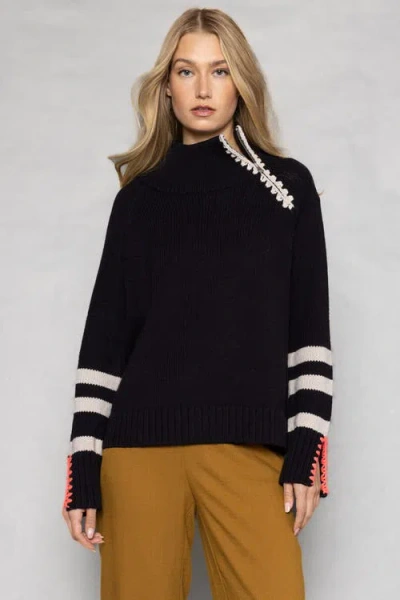 Lisa Todd Unzipped Crochet-trim Knit Sweater In Black