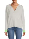 Lisa Todd Women's Collar Pop Striped-cuff Sweater In Light Grey