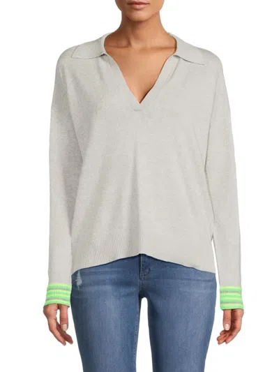 Lisa Todd Women's Collar Pop Striped-cuff Sweater In Light Grey