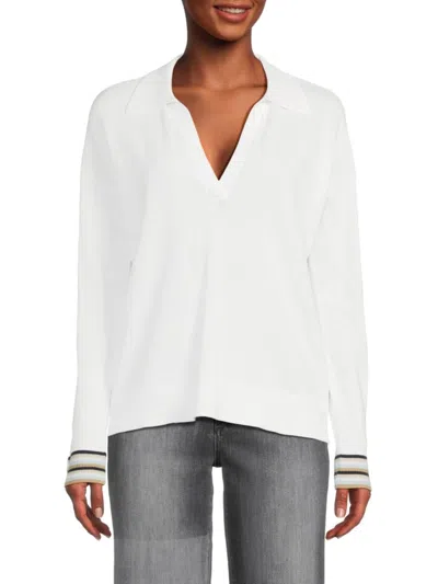 Lisa Todd Women's Collar Pop Striped-cuff Sweater In White