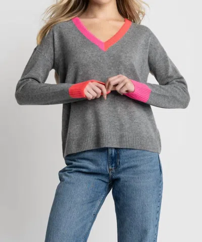 Lisa Todd Color Wheel V Neck Sweater In Fog Caramel In Gray