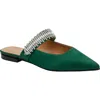 Lisa Vicky Move Crystal Embellished Pointed Toe Satin Flat In Dark Green