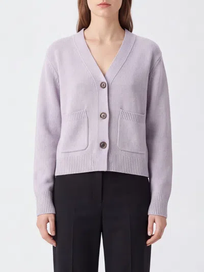 Lisa Yang 100% Cashmere V-neck Cardigan With Ribbed Trims In Grey