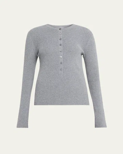Lisa Yang Airi Cotton-cashmere Henley Sweater In Gray