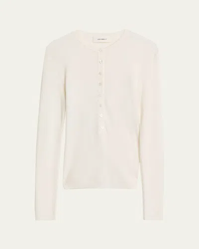 Lisa Yang Airi Cotton-cashmere Henley Sweater In White
