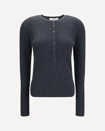 Lisa Yang Airi Henley Sweater In Cotton And Cashmere In Gray