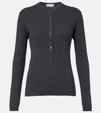 Lisa Yang Airi Ribbed-knit Cotton And Cashmere Henley Shirt In Gray