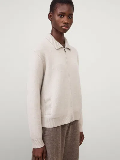 Lisa Yang Aleya Double-face Cashmere Cardigan With Elegant Collar And Two-way Zip In Neutral
