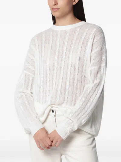 Lisa Yang Cream Cable-knit Amabel Cashmere-silk Sweater In White