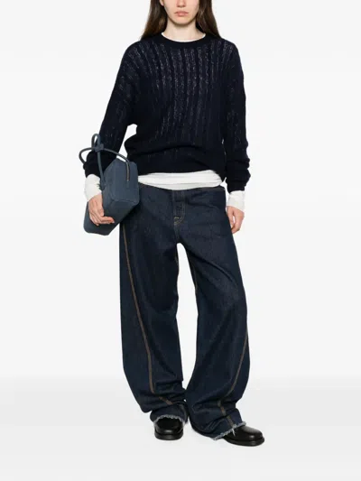Lisa Yang Cream Cable-knit Amabel Cashmere-silk Sweater In Blue