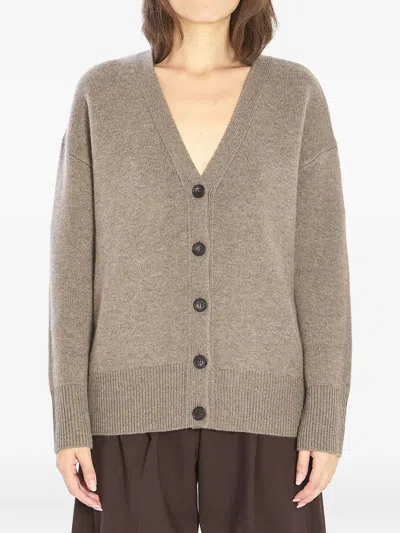 Lisa Yang Amery Ribbed-button Cardigan In Brown