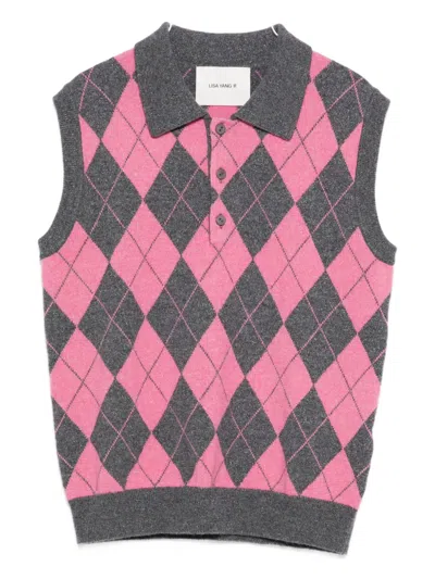 Lisa Yang Argyle Polo Top In Pink