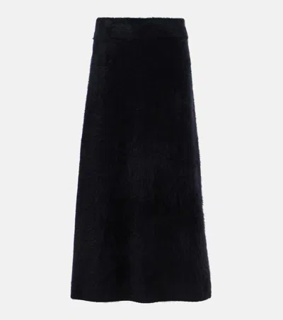 Lisa Yang Asta Cashmere Midi Skirt In Bk Black Brushed