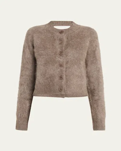 Lisa Yang Azalea Fuzzy Cashmere Crewneck Cardigan In Brown