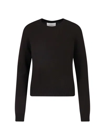 Lisa Yang Black Cropped Crew Neck Ribbed Knit Sweater In Brown
