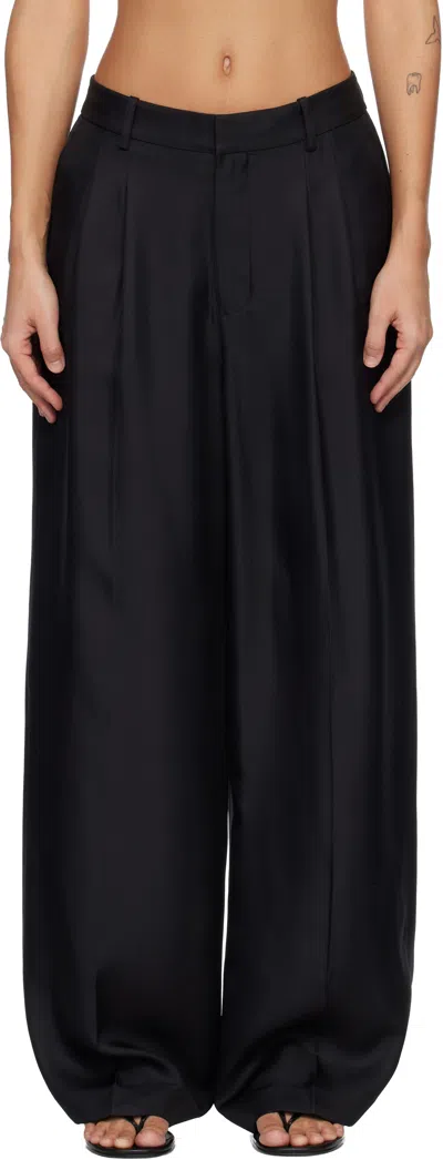 Lisa Yang Black Silk Tailored Wide Leg Trousers In Blue