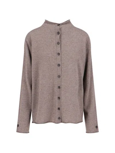 LISA YANG BUTTON-UP BROWN SWEATER WITH FINE KNIT TEXTURE