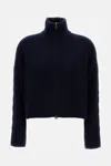 Lisa Yang High-neck Ribbed Knit Cardigan With Metal Zipper In Blue