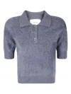Lisa Yang Short Cashmere Polo Top With Classic Collar And Button Placket In Blue