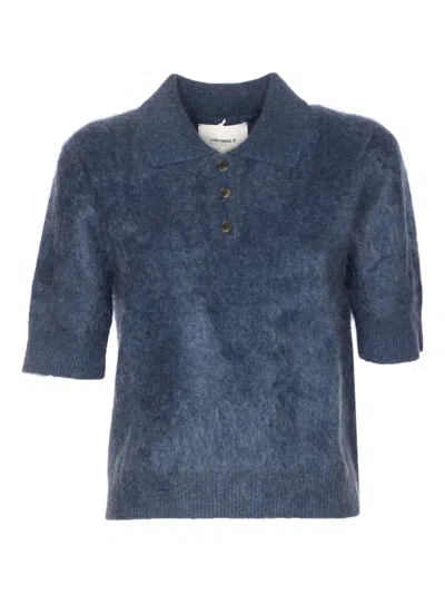 Lisa Yang Carolyn Short Sleeve Sweater In Night Fall Brushed In Blue