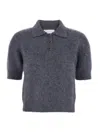 Lisa Yang Carolyn Grey Polo Shirt-style Sweater With Short Sleeves And Classic Collar In Cashmere Woman In Multi