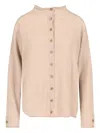 Lisa Yang Beige Knit Sweater With Button-down Front And Boxy Fit In Nude