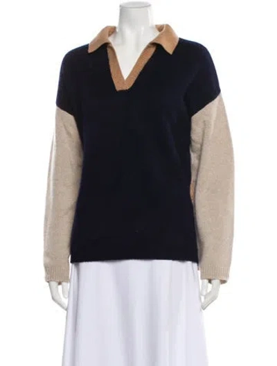 Pre-owned Lisa Yang Cashmere Colorblock Pattern Sweater In Blue