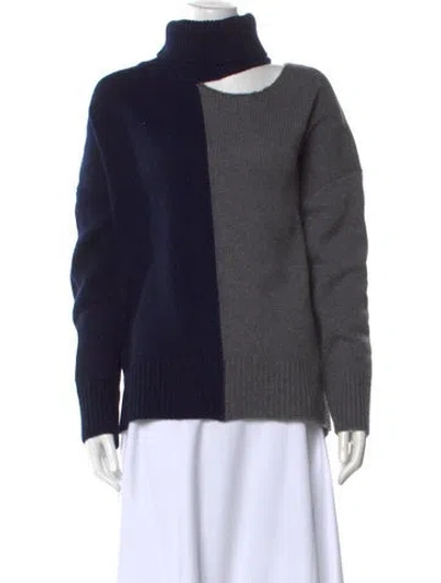 Pre-owned Lisa Yang Cashmere Colorblock Pattern Sweater In Blue