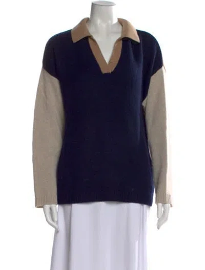 Pre-owned Lisa Yang Cashmere Colorblock Pattern Sweater In Blue