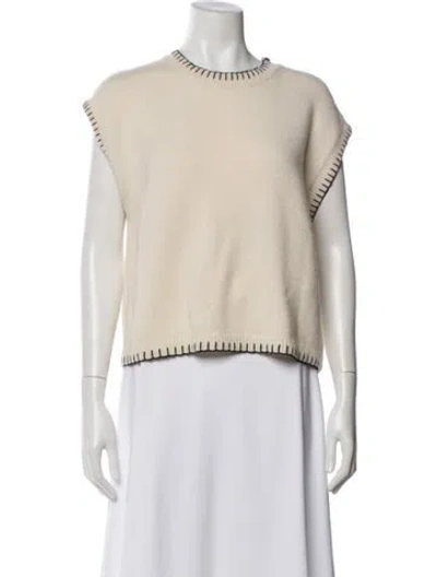 Pre-owned Lisa Yang Cashmere Crew Neck Sweater In White