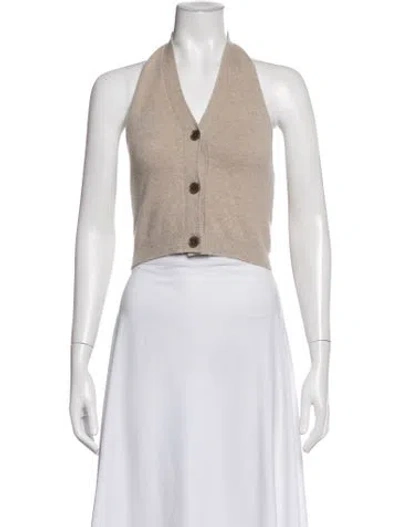 Pre-owned Lisa Yang Cashmere Halterneck Crop Top In Brown