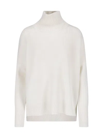Lisa Yang Cashmere High-neck Ribbed-trim Drop-shoulder Sweater With High-low Hem In Bianco