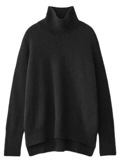 Lisa Yang Cashmere High-neck Sweater With Ribbed Trim & High-low Hem In Nero