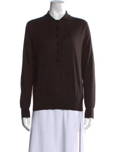 Pre-owned Lisa Yang Cashmere Long Sleeve Polo In Brown