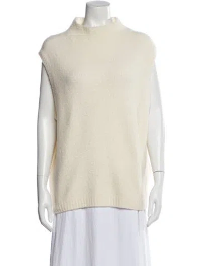 Pre-owned Lisa Yang Cashmere Mock Neck Sweater In White