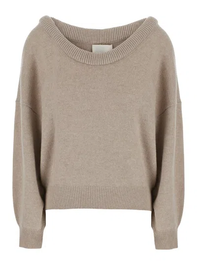 Lisa Yang Cashmere Off-shoulder Sweater With Wide Neckline And Ribbed Finishes In Brown