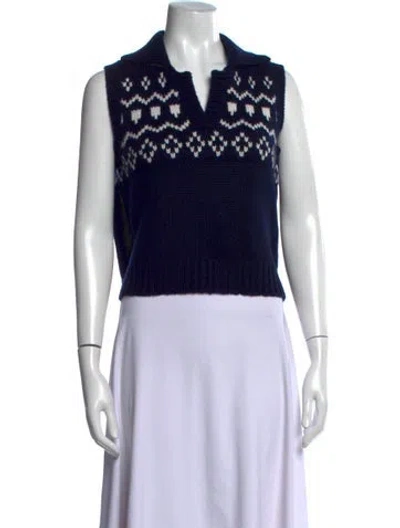 Pre-owned Lisa Yang Cashmere Patterned Sweater In Blue