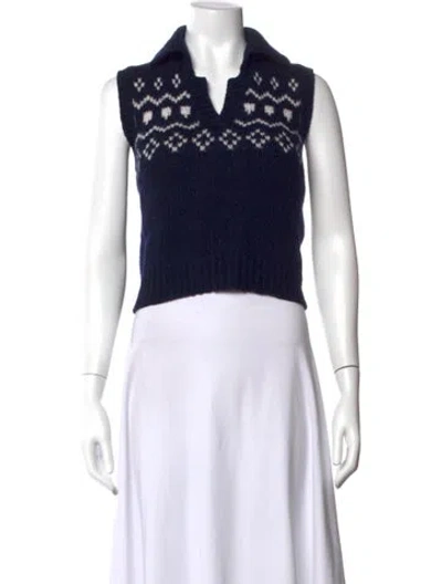 Pre-owned Lisa Yang Cashmere Patterned Top In Blue