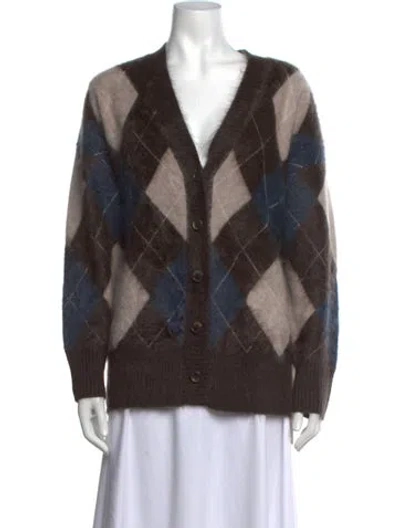 Pre-owned Lisa Yang Cashmere Plaid Print Sweater In Brown