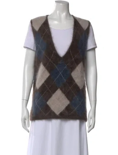 Pre-owned Lisa Yang Cashmere Plaid Print Sweater In Multi