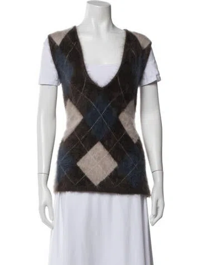 Pre-owned Lisa Yang Cashmere Plaid Print Sweater In White