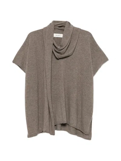 Lisa Yang Cashmere Scarf-detail V-neck Short-sleeve Sweater In Gray