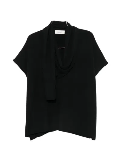 Lisa Yang Cashmere Scarf-detail V-neck Short-sleeve Sweater In Black