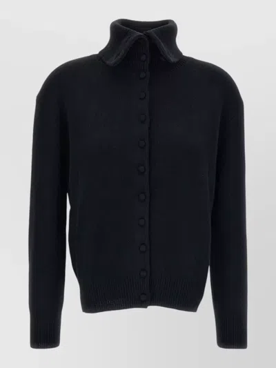 Lisa Yang Cashmere Spread Collar Ribbed Cardigan In Black
