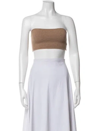 Pre-owned Lisa Yang Cashmere Strapless Crop Top In Brown/orange