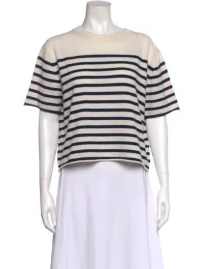 Pre-owned Lisa Yang Cashmere Striped Sweater In White